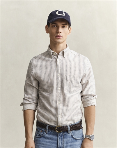 Gant - Reg Linen Stripe Skjorte - Faded Beige 